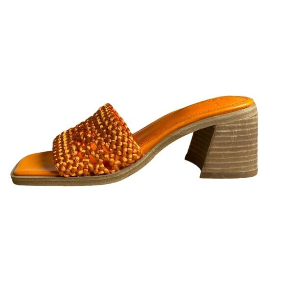 NEW Marc Fisher Jaxxon Square Toe Heeled Sandals Size 5.5 Orange Woven Strap - Picture 7 of 16